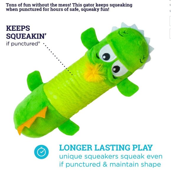 NWT ~ Petstages Stuffing-Free Big Squeak Gator Plush Dog Toy, Medium - Picture 3 of 8